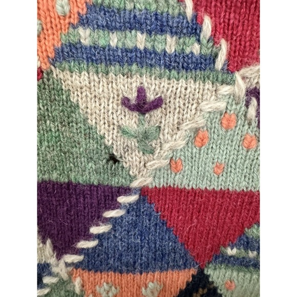 Vintage Eddie Bauer Cardigan Womens Medium Cottagecore Wool Patchwork Sweater - Picture 7 of 13